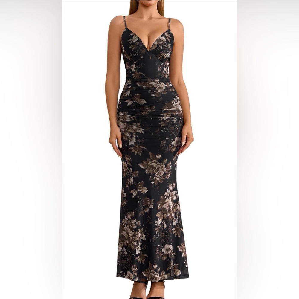 Floral Black and Brown Maxi Dress